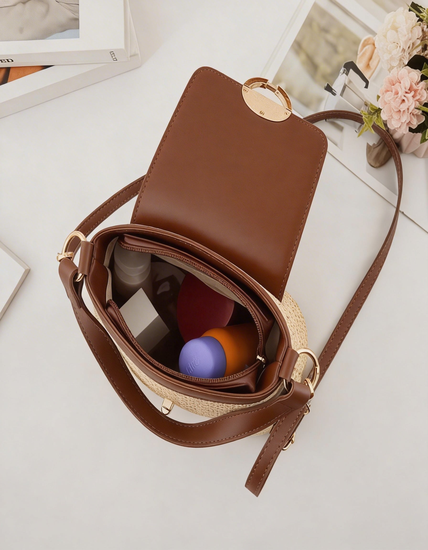 Borsa in Paglia e Ecopelle con Tracolla – AURORA